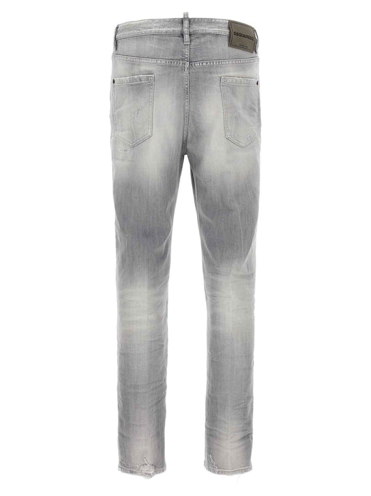 Gray Cotton Straight-Leg Jeans