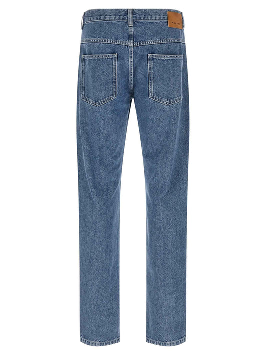 Blue Cotton Straight-Leg Jeans