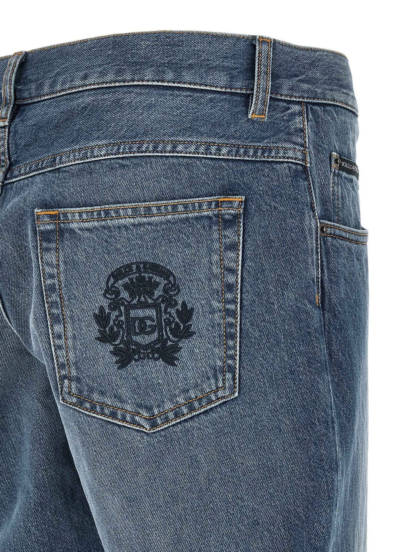 Blue Cotton Straight-Leg Jeans