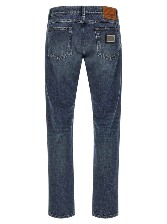 Blue Cotton Straight-Leg Jeans