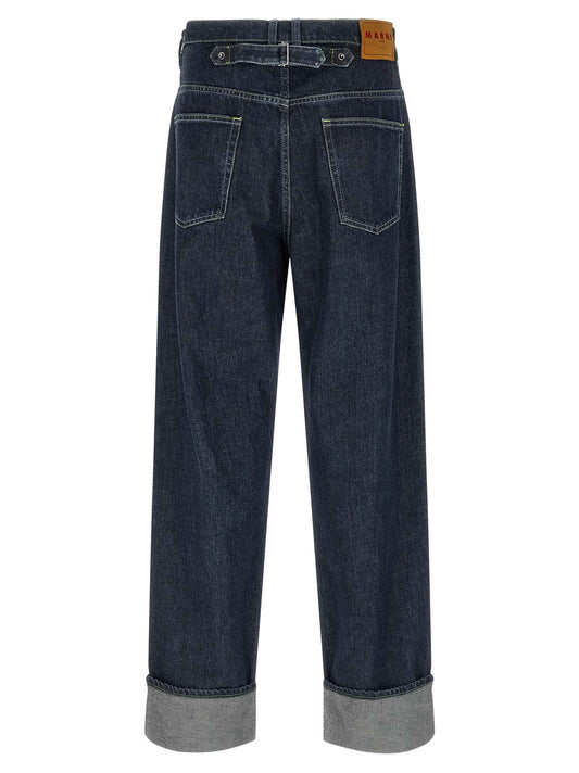 Blue Cotton Straight-Leg Jeans