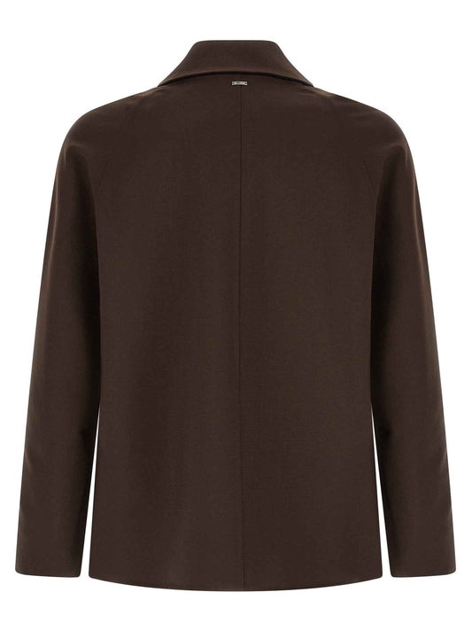 Brown Polyester Full-Length Jacket