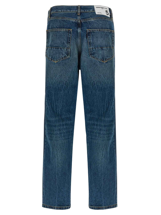Blue Cotton Straight-Leg Jeans