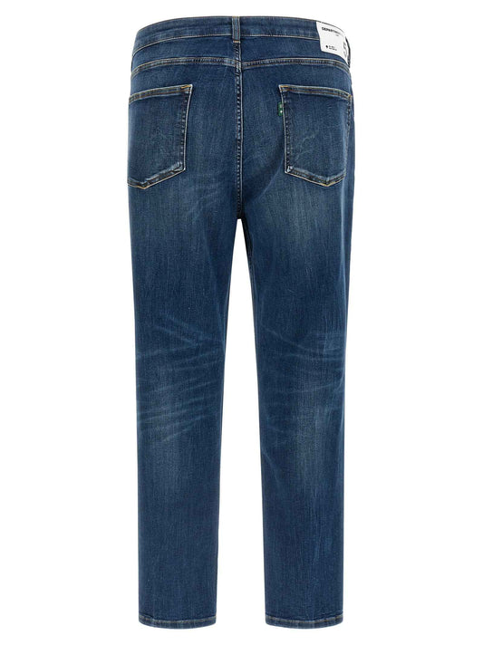 Blue Cotton Cropped Jeans