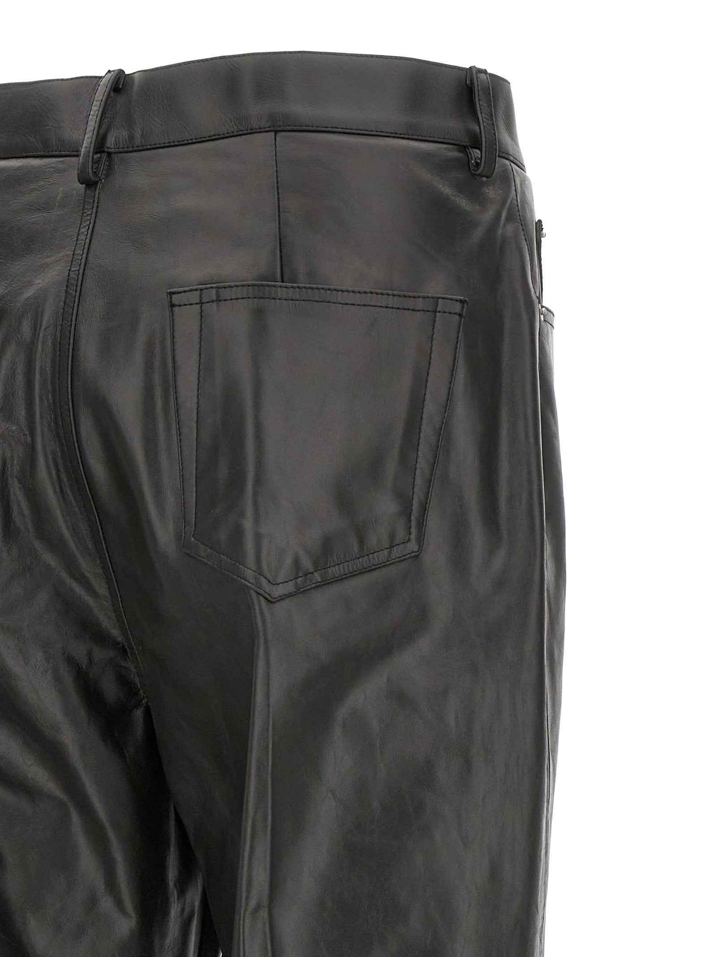 Black Calfskin Flared Pants