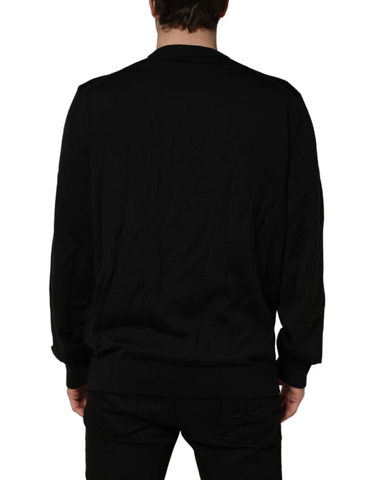 Black Graphic Logo Crew Neck Wool Pullover Sweater