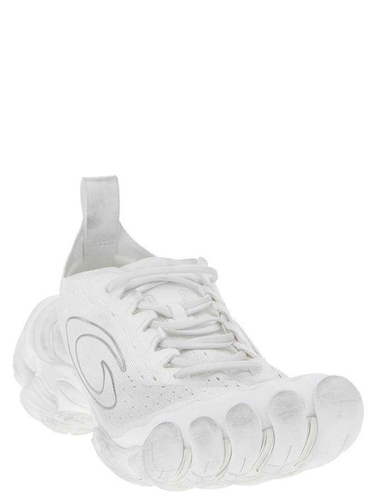 White Polyester Athletic Sneakers