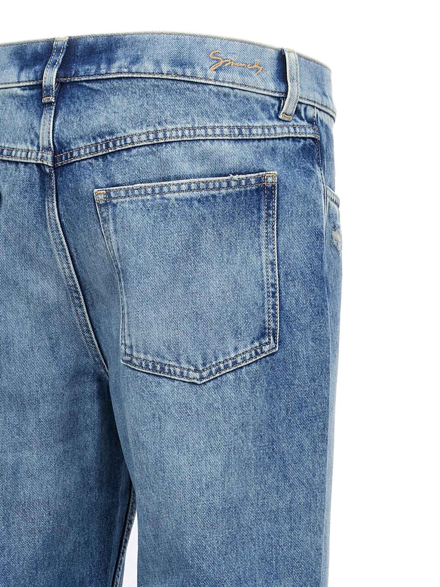 Blue Cotton Straight-Leg Jeans