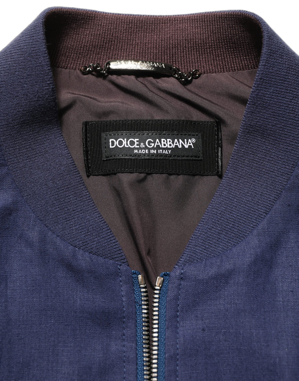 Blue Linen Full Zip Men Bomber Jacket