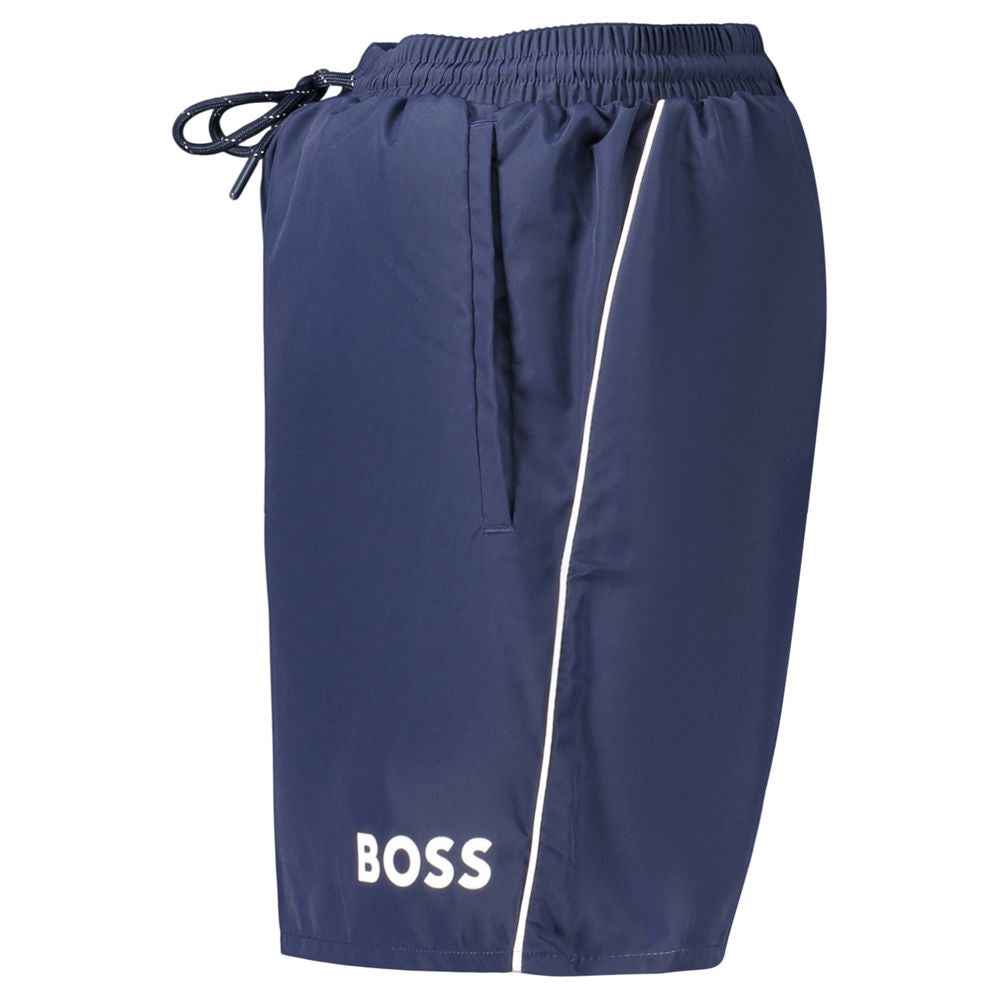 Blue Polyester Men's Swimwear