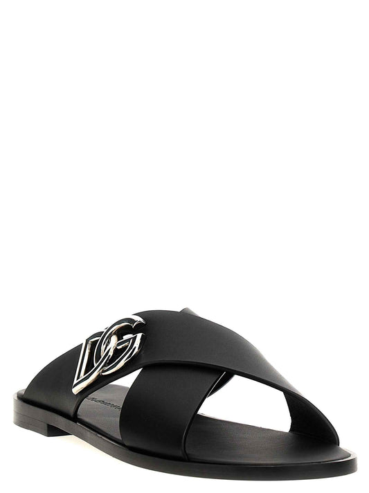 Black Calfskin Slides