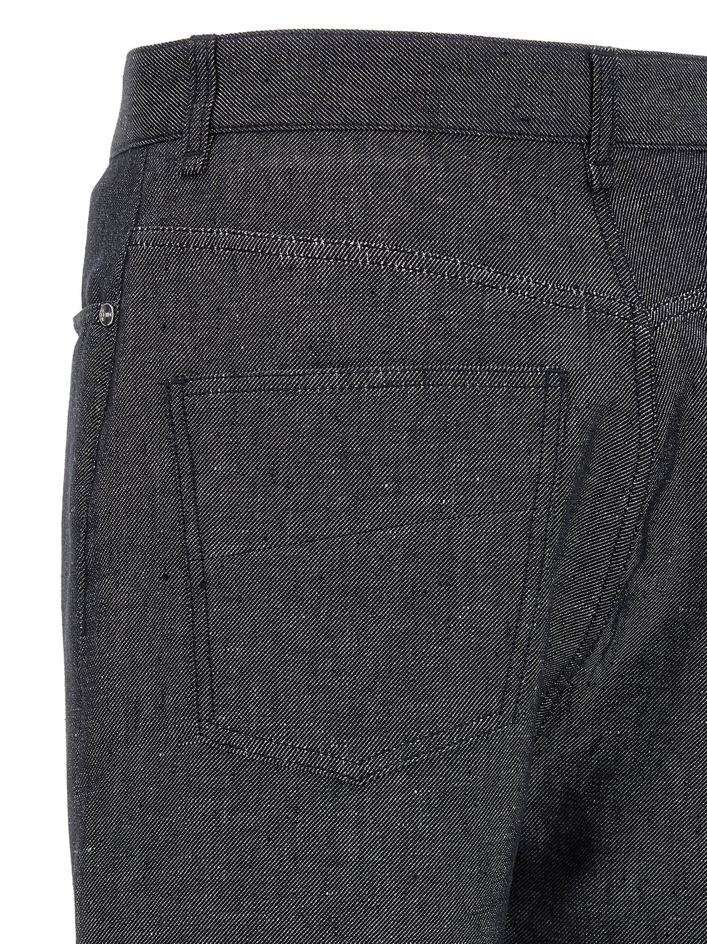Gray Linen Straight-Leg Jeans
