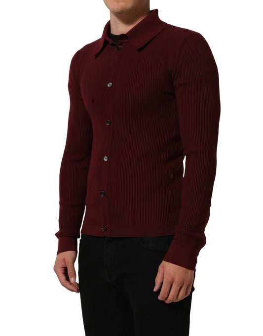 Burgundy Wool Button Down Cardigan Sweater