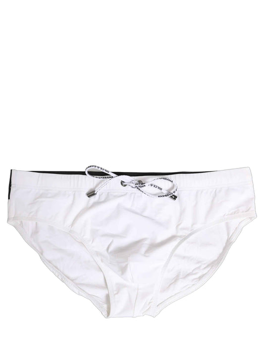 White Stretch Drawstring Swim Brief Swimwear