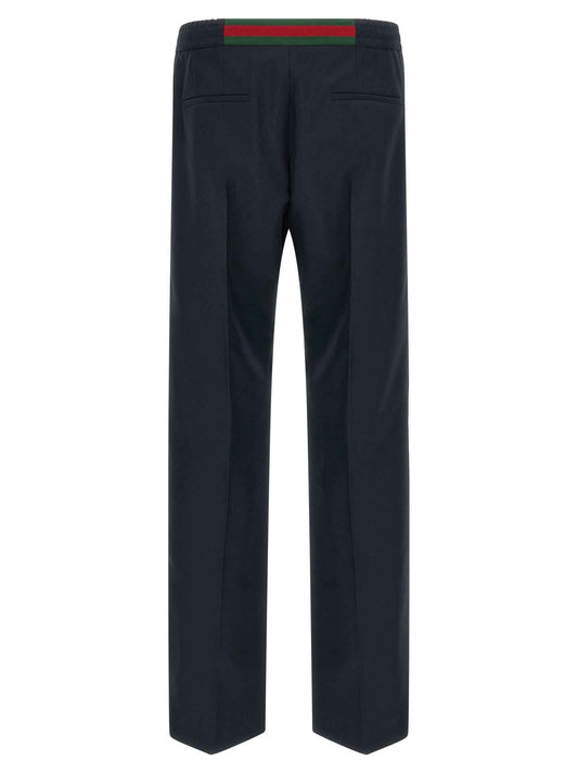 Blue Polyester Casual Pants