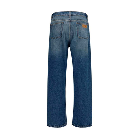 Blue Cotton Straight-Leg Jeans