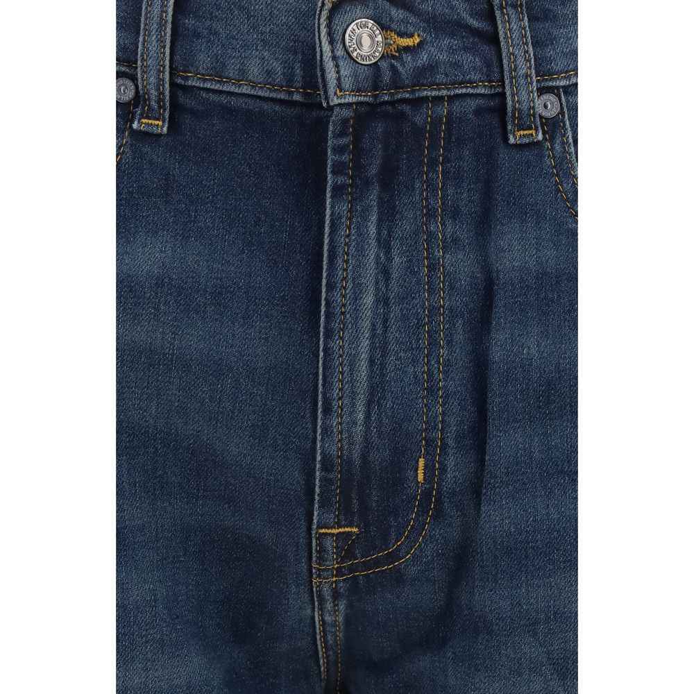 Blue Cotton Straight-Leg Jeans