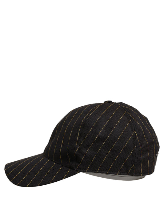 Black Gold Pinstriped Cotton Baseball Cap Hat