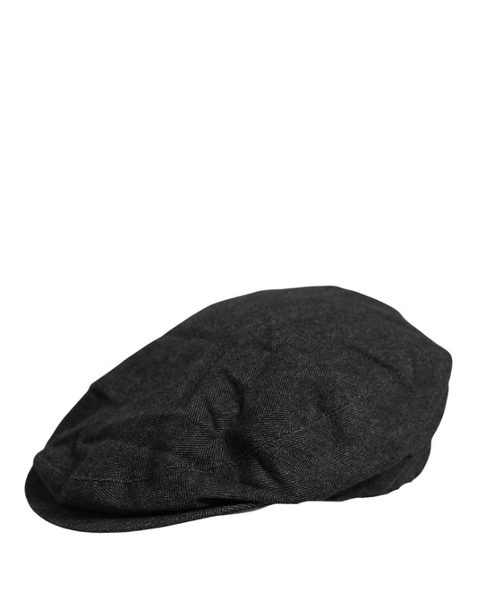 Men Black Cotton Flat Cloth Newsboy Cap Hat