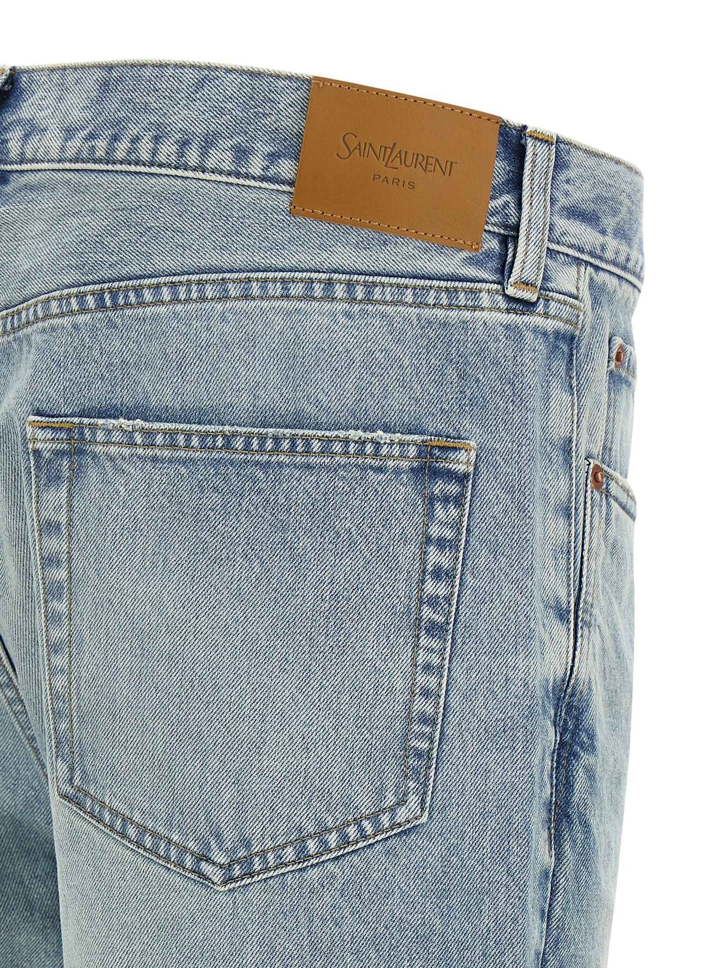 Blue Cotton Straight-Leg Jeans