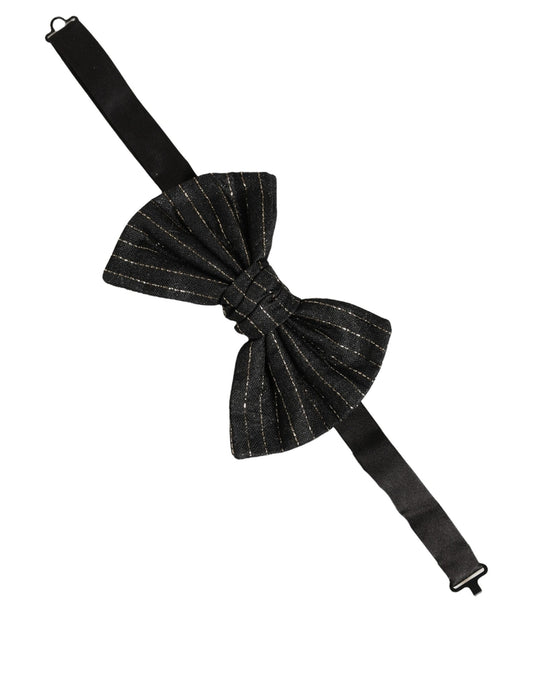 Men Dark Gray Pinstripe Silk Adjustable Neck Papillon Bow Tie