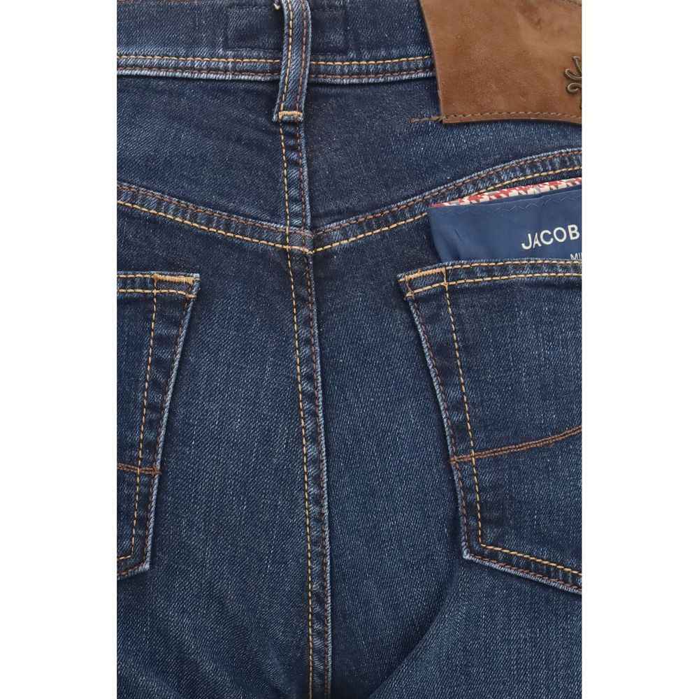 Blue Cotton Straight-Leg Jeans