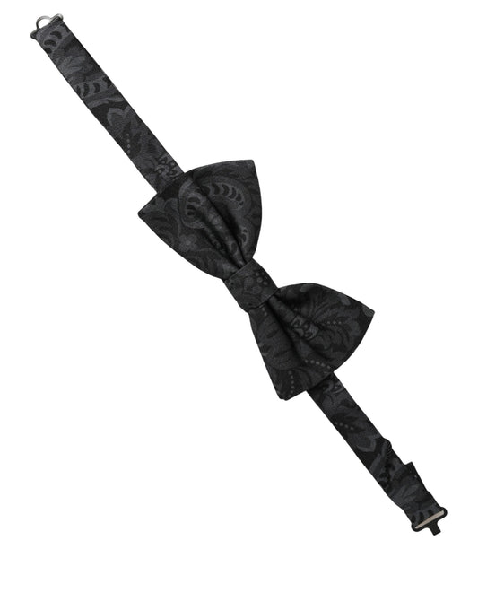 Men Black Paisley SIlk Adjustable Neck Papillon Bow Tie