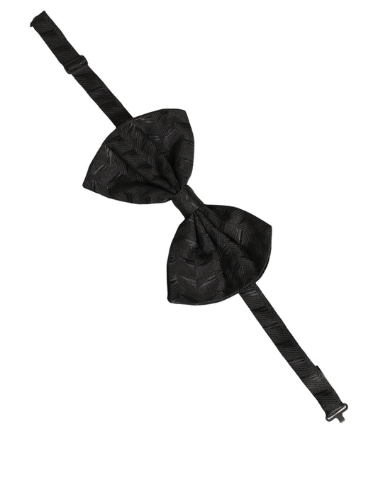 Men Black Patterned Adjustable Neck Papillon Bow Tie