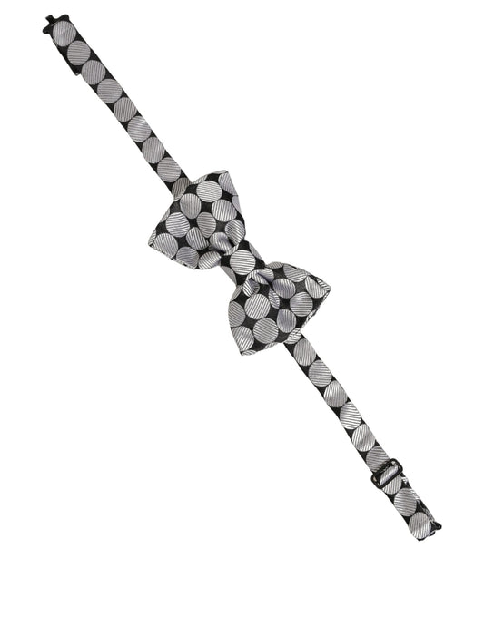Men Black Silver Circles Adjustable Neck Papillon Bow Tie