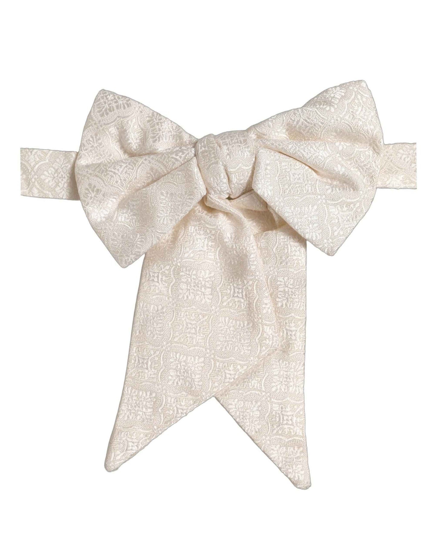 Men White Jacquard Silk Adjustable Neck Papillon Bow Tie