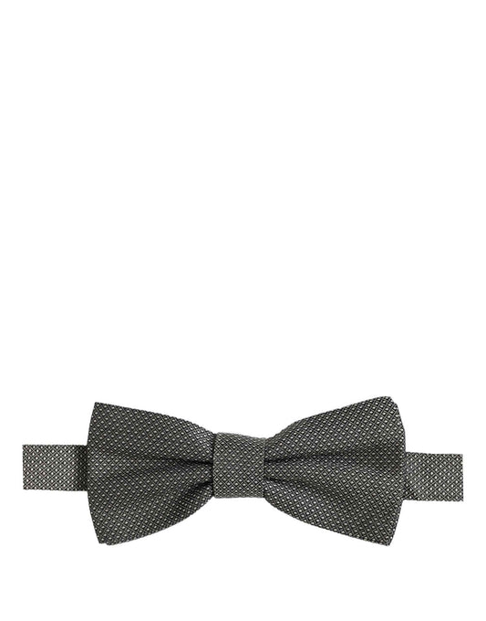 Men Gray Silk Patterned Adjustable Neck Papillon Bow Tie