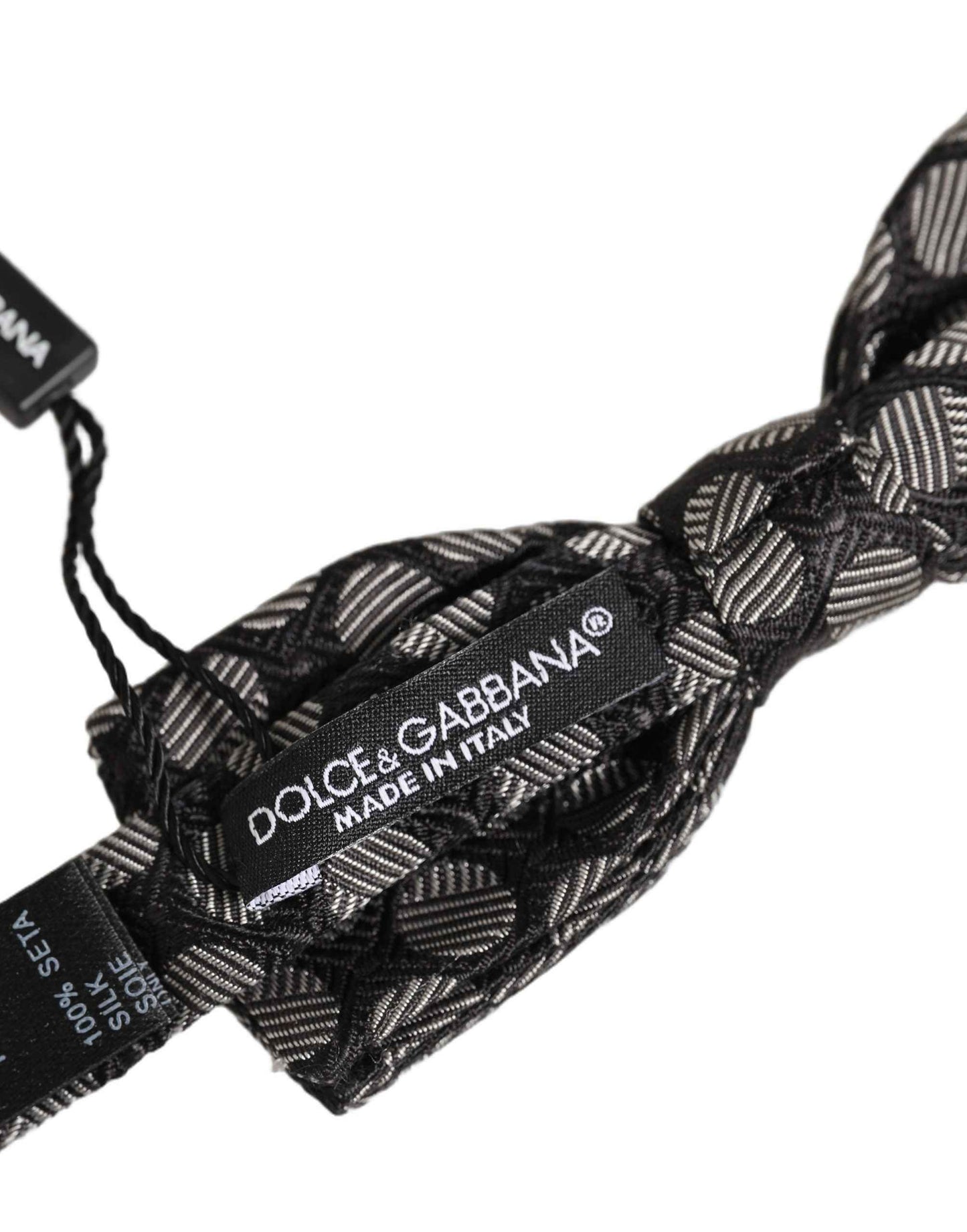 Black White Geometric Silk Adjustable Neck Papillon Bow Tie