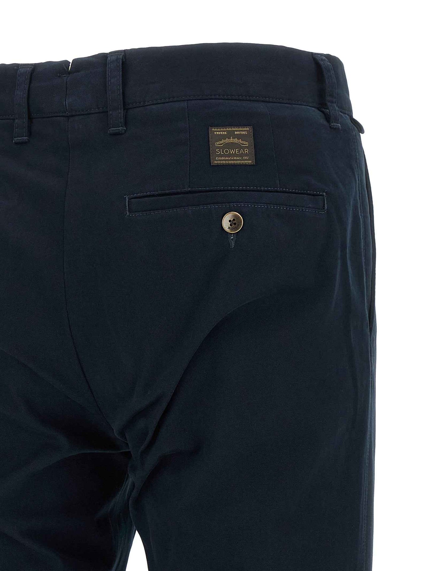Blue Cotton Casual Pants