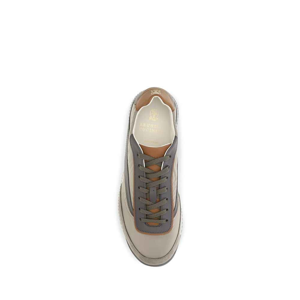 Beige Suede Leather Low Top Sneakers