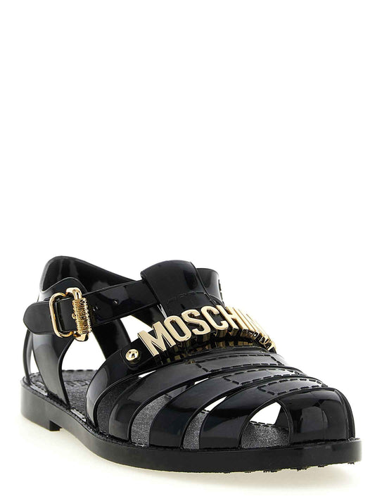 Black Pvc Flat Sandals