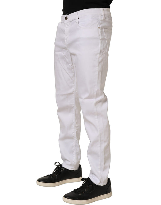 White Skinny Fit Mid Waist Men Denim Trouser Jeans