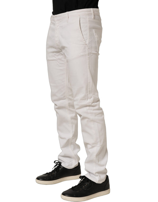 White Cotton Slim Pants Men Denim Jeans