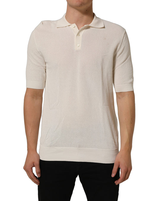 Off White Cotton Collared Men Polo T-shirt
