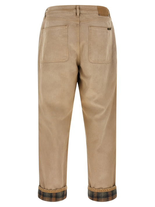 Beige Cotton Casual Pants
