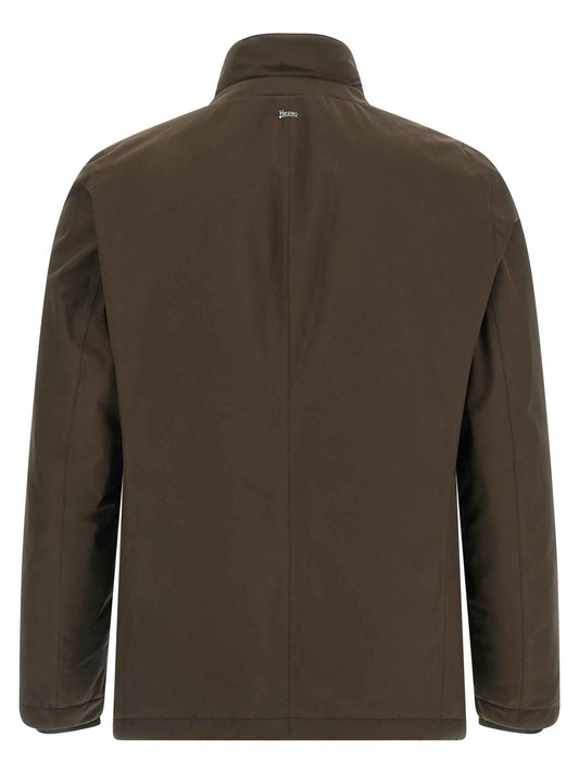 Brown Polyester Full-Length Jacket