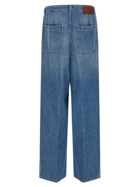 Blue Cotton High-Waisted Jean