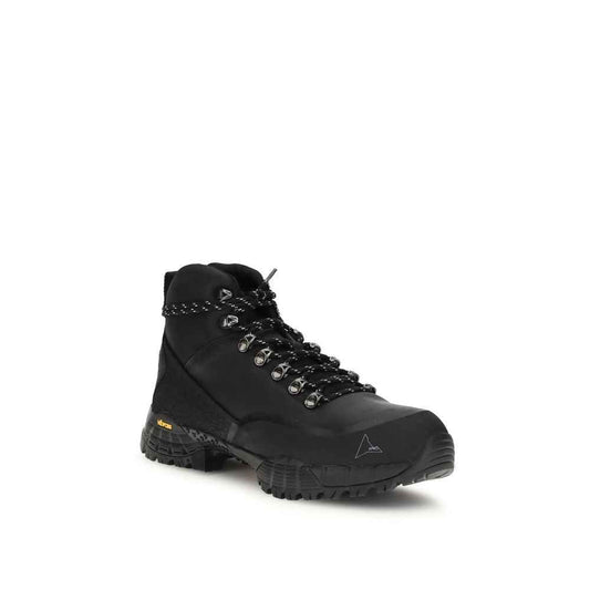 Black Rubber Lace-Up Boots