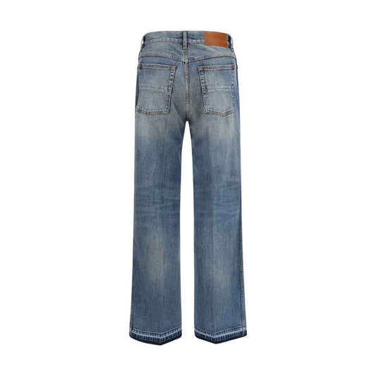 Blue Cotton Straight-Leg Jeans