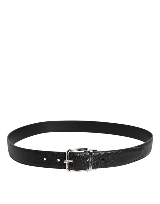 Black Calf Leather Classic Silver Buckle Belt