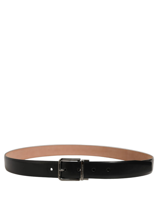 Black Calf Leather Silver Metal Buckle Belt