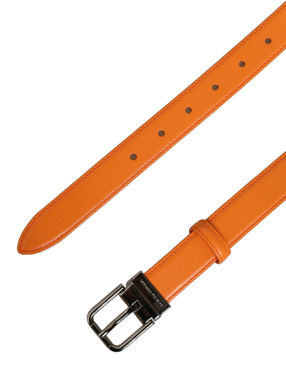 Orange Leather Silver Tone Metal Buckle Belt