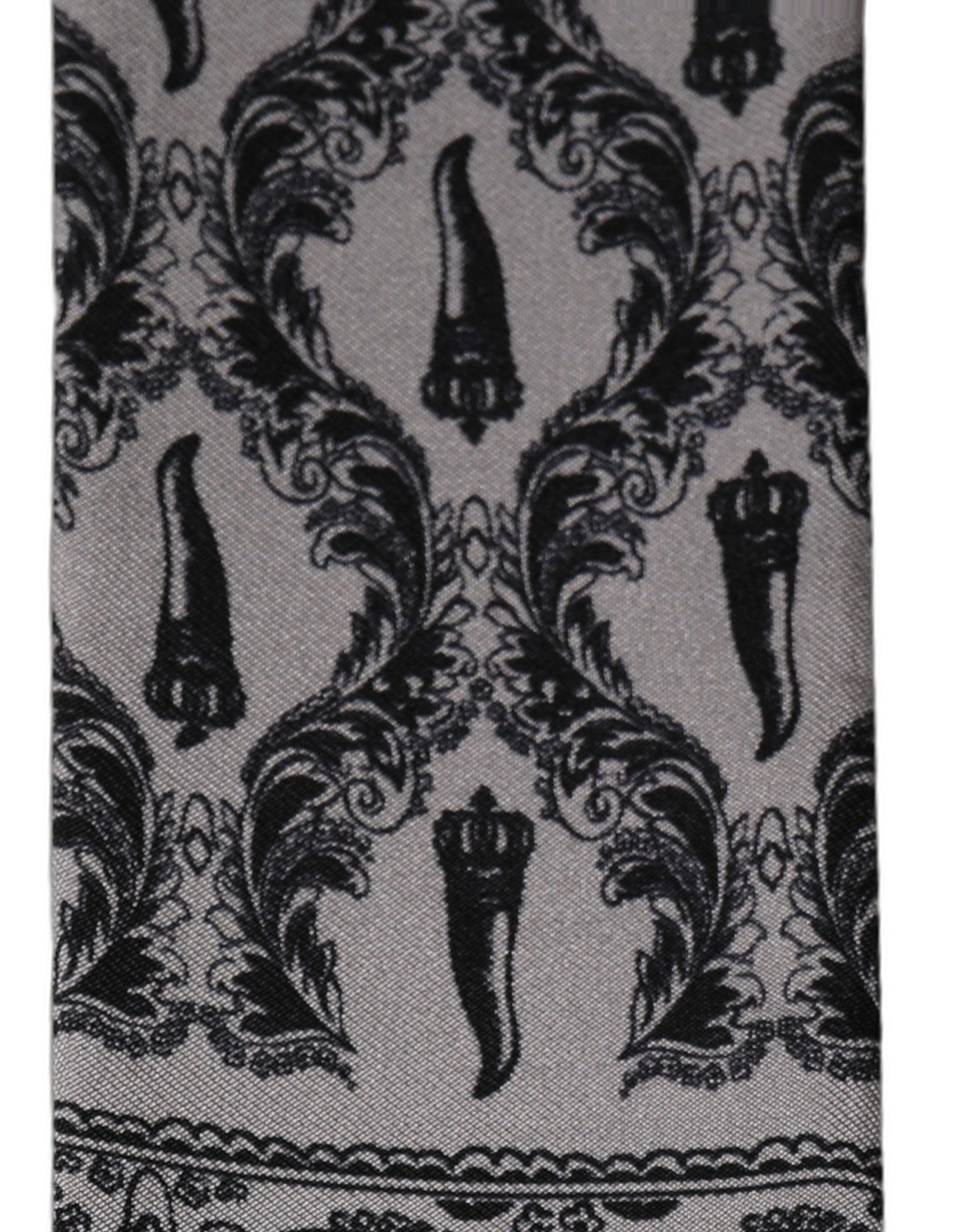 Gray Baroque Silk Fringed Skinny Foulard Scarf