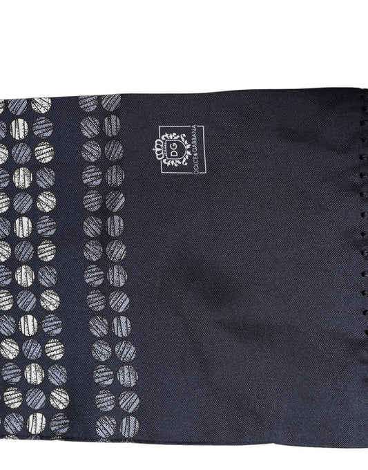 Men Navy Blue Geometric Dot Silk Fringed Neck Shawl Scarf