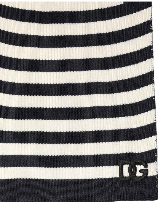 Black White Stripes Silk Knitted Shawl Scarf