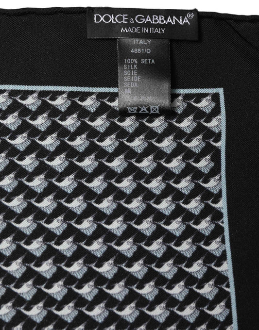 Black Silk Geometric Handkerchief Pocket Scarf